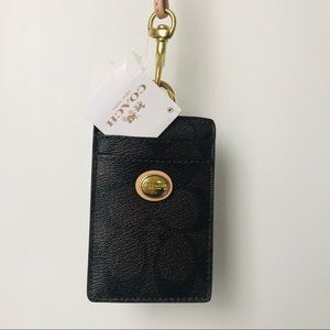 Coach leather lanyard. Brown/Tan, gold hardware.